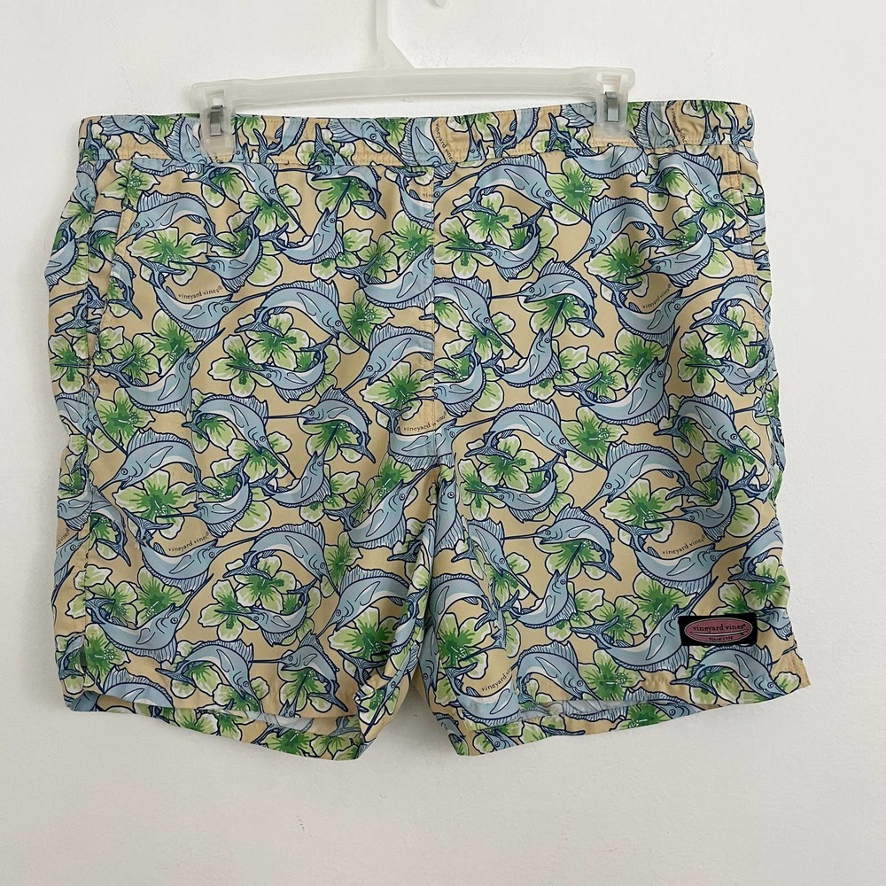 Vineyard Vines Swim Shorts Men's Size Large Hawaiian Swordfish Drawstring Waist
